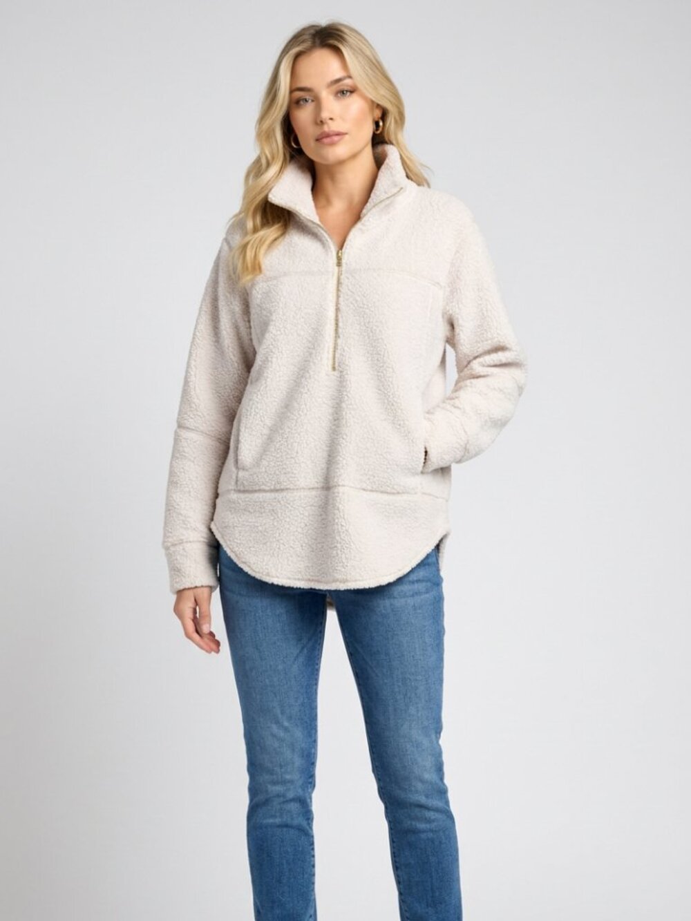 Three Dots Sherpa ¼ Zip Pullover  - Small